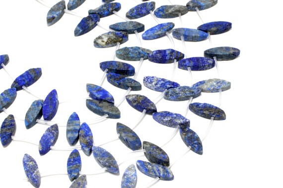 Lapis Lazuli Beads: 10x30mm Top Drilled Rough Horse Eyes, 11 Pcs