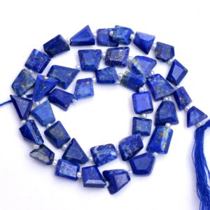 Natural AAA+ Lapis Lazuli 9mm-11mm Faceted Nugget Beads | Blue Lapis Lazuli Tumbled Semi Precious Gemstone Beads for Jewelry | 13" Strand