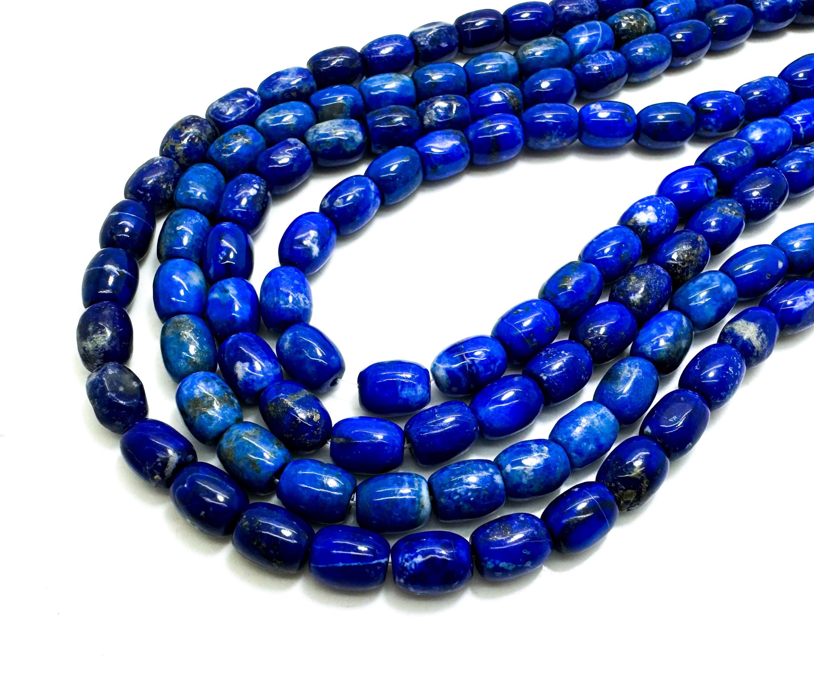 Natural Blue Lapis Lazuli Barrel 6mm X 8mm, 4mm X 6mm Pebble Gemstone Beads - Pg97c