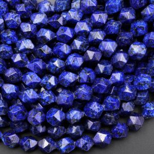 Star Cut Lapis Granite Beads Faceted 6mm 8mm Rounded Nugget Sharp Facets 15" Strand