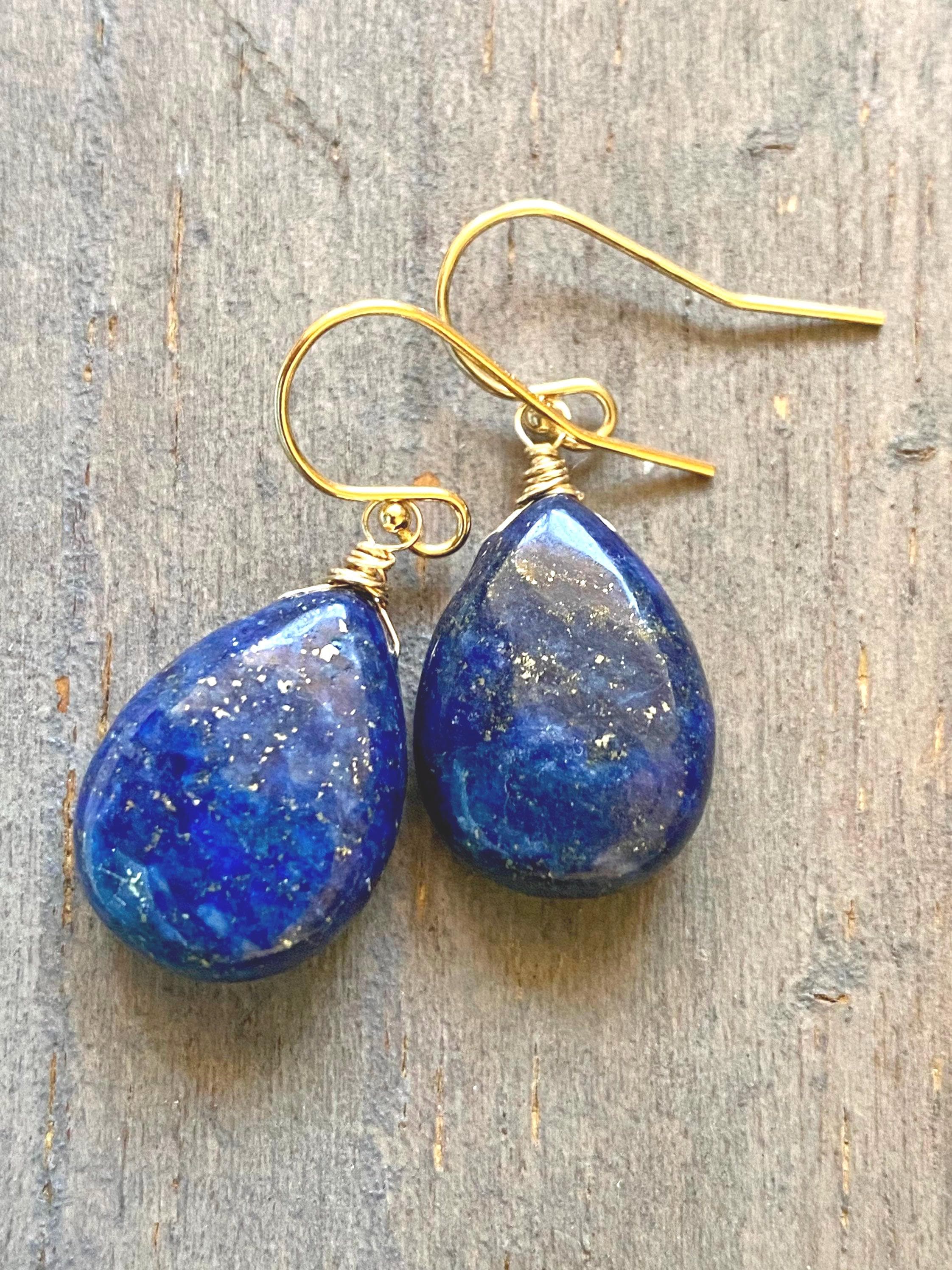14k Gold Fill Lapis Lazuli Earrings: Royal Blue Gemstone Dangles 14k Gold Fill Lapis Lazuli Earrings: Royal Blue Gemstone Dangles
