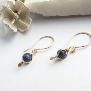 Lapis Lazuli 14k Gold Filled Wire Wrapped Dangle Earrings, September Birthstone