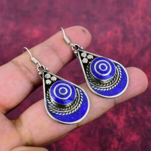 Lapis Lazuli Earrings 925 Sterling Silver Tibetan Earrings Dangle & Drop Earrings Handmade Jewelry Statement Tribal Nepali Earrings For Gift