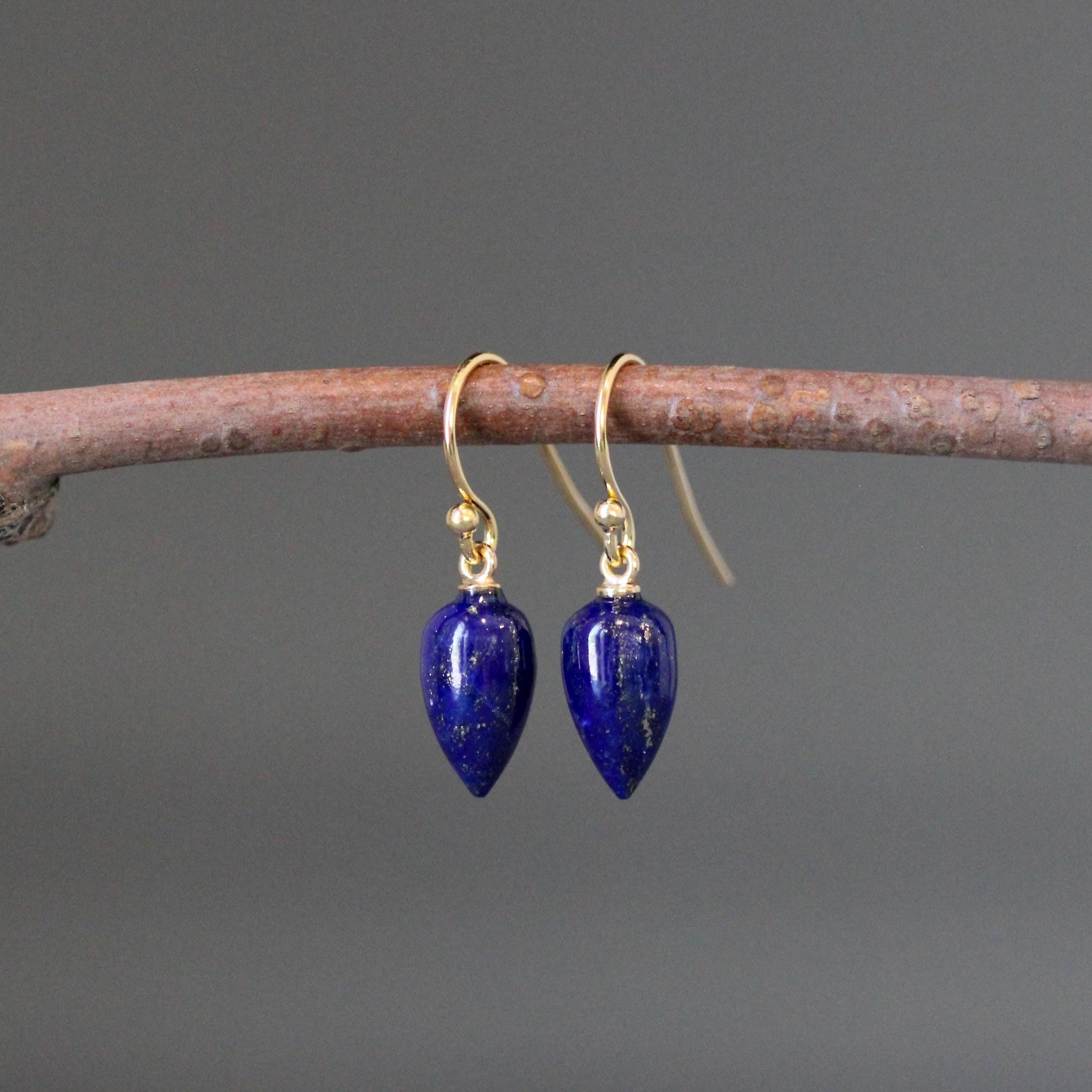Lapis And Gold Earrings - Blue Lapis Earrings - Lapis Lazuli Earrings - Blue Gemstone Earrings - Single Stone Earrings - Gemstone Charms
