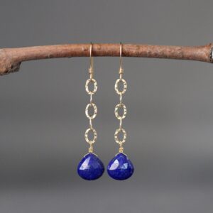 Lapis and Gold Earrings - Blue Gemstone Earrings - Gemstone and Gold Earrings - Gold Chain Earrings - Long Dangle Earrings