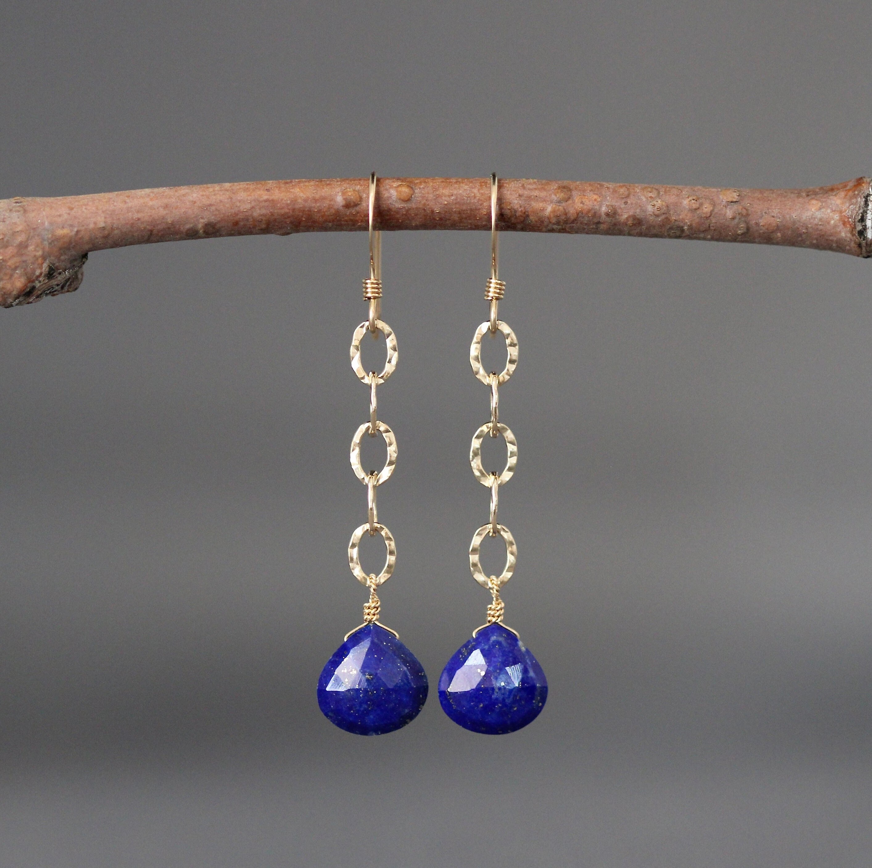 Lapis And Gold Earrings - Blue Gemstone Earrings - Gemstone And Gold Earrings - Gold Chain Earrings - Long Dangle Earrings Lapis And Gold Earrings - Blue Gemstone Earrings - Gemstone And Gold Earrings - Gold Chain Earrings - Long Dangle Earrings
