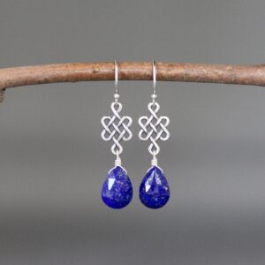 Lapis and Silver Earrings - Lapis Lazuli Earrings - Silver Celtic Earrings - Blue Gemstone Earrings - Silver Wire Wrapped Earrings
