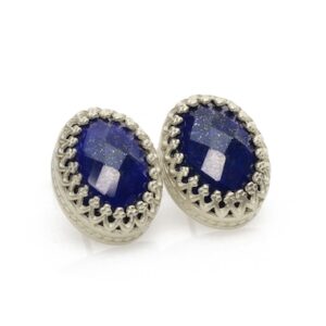 Lapis Earrings · Birthstone Earrings · September Jewelry · Gemstone Earrings · Navy Blue Earrings · Oval Cut Stud Earrings