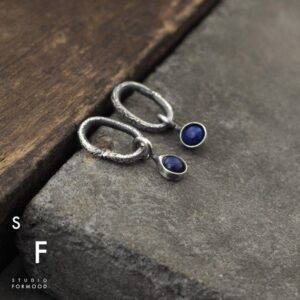 Dainty sterling silver and Lapis lazuli earrings, artisan oxidized stud earrings,