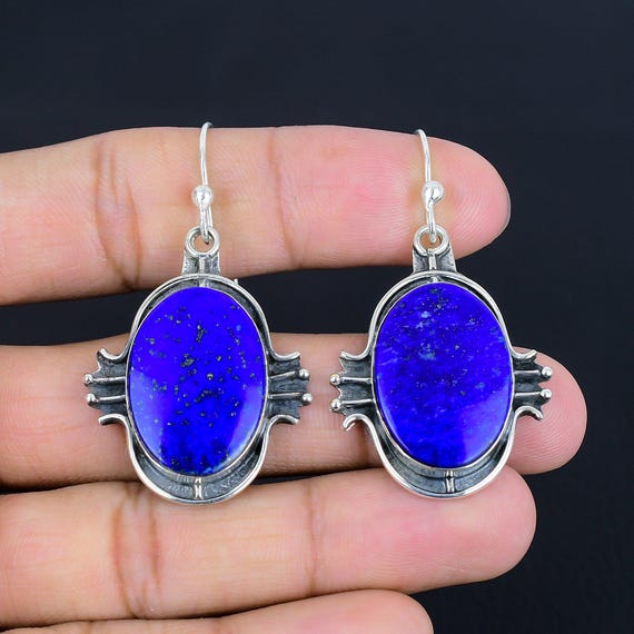 Lapis Lazuli Dangle Earrings: 925 Sterling Silver, Handmade Jewelry