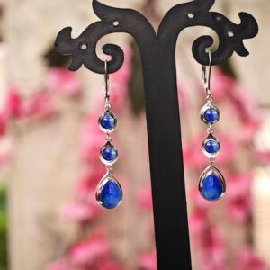Lapis Lazuli Dangle Drop For Women 925 Sterling Silver Handmade Earrings Multi Gemstone Minimalist Earrings Unique Long Wedding Earrings