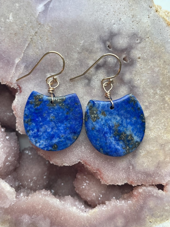 Lapis Lazuli Dangle Earrings: Gold Filled Statement Jewelry
