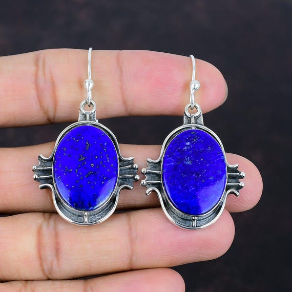 Lapis Lazuli Dangle Earrings: Handmade 925 Sterling Silver Jewelry