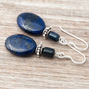 Lapis Lazuli Earrings, Dark Blue Natural Stone Drop Dangles, 925 Sterling Silver French Ear Wires, December Birthstone