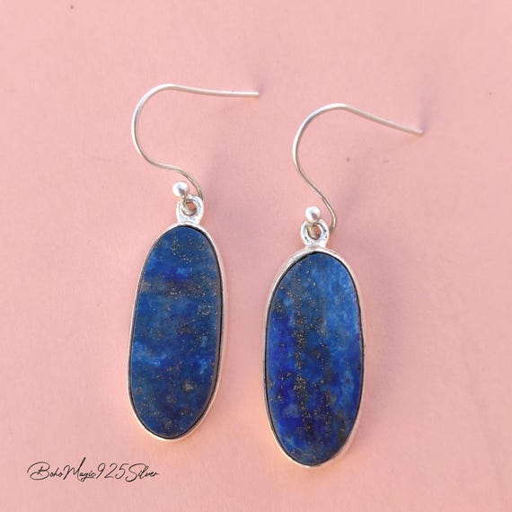 Genuine Lapis Lazuli Earrings, 925 Sterling Silver Jewelry For Women, Dangle Drop Genuine Lapis Lazuli Earrings, 925 Sterling Silver Jewelry For Women, Dangle Drop