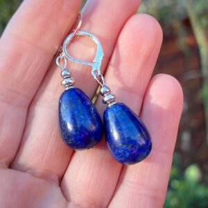 Genuine Natural Royal Blue Lapis Lazuli Teardrop Sterling Silver Earrings 30mm