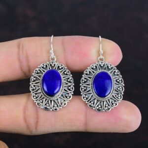 Lapis Lazuli Earrings: Handmade 925 Sterling Silver Oval Gemstone