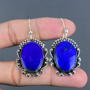 Handmade Lapis Lazuli Dangle Earrings: 925 Sterling Silver Gemstone Jewelry