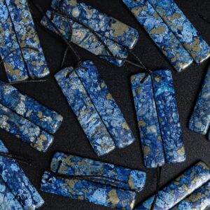 Natural African Blue Iron Pyrite Earring Pairs Rectangle Lapis Lazuli Iron Pyrite Top Drilled Cabochon Earring Beads Pair