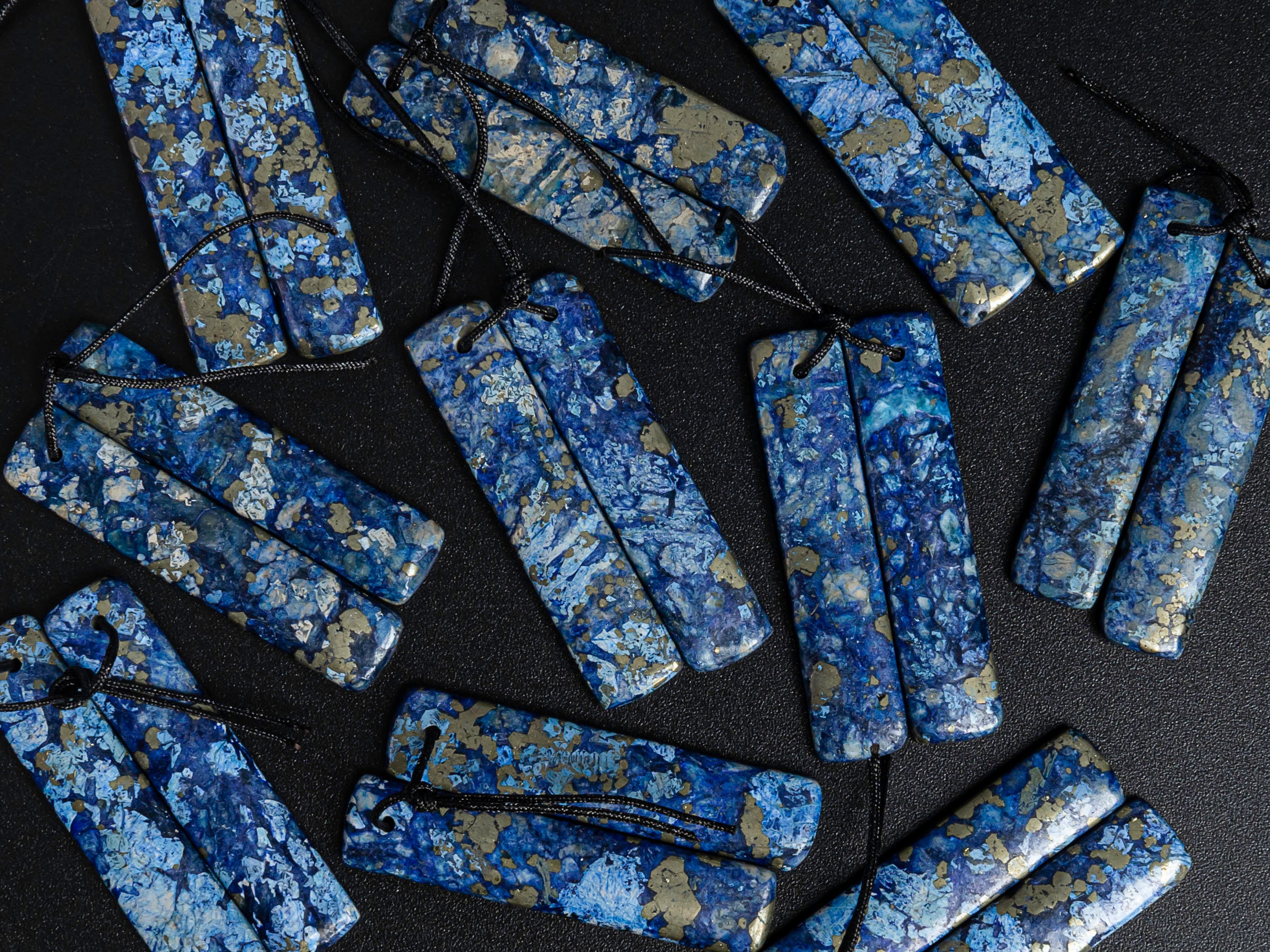 Natural African Blue Iron Pyrite Earring Pairs Rectangle Lapis Lazuli Iron Pyrite Top Drilled Cabochon Earring Beads Pair