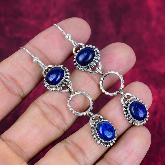 Natural Lapis Lazuli Earring Solid 925 Sterling Silver Earrings Handmade Gemstone Boho Silver Earring For Wedding Jewelry Bridesmaid Gift