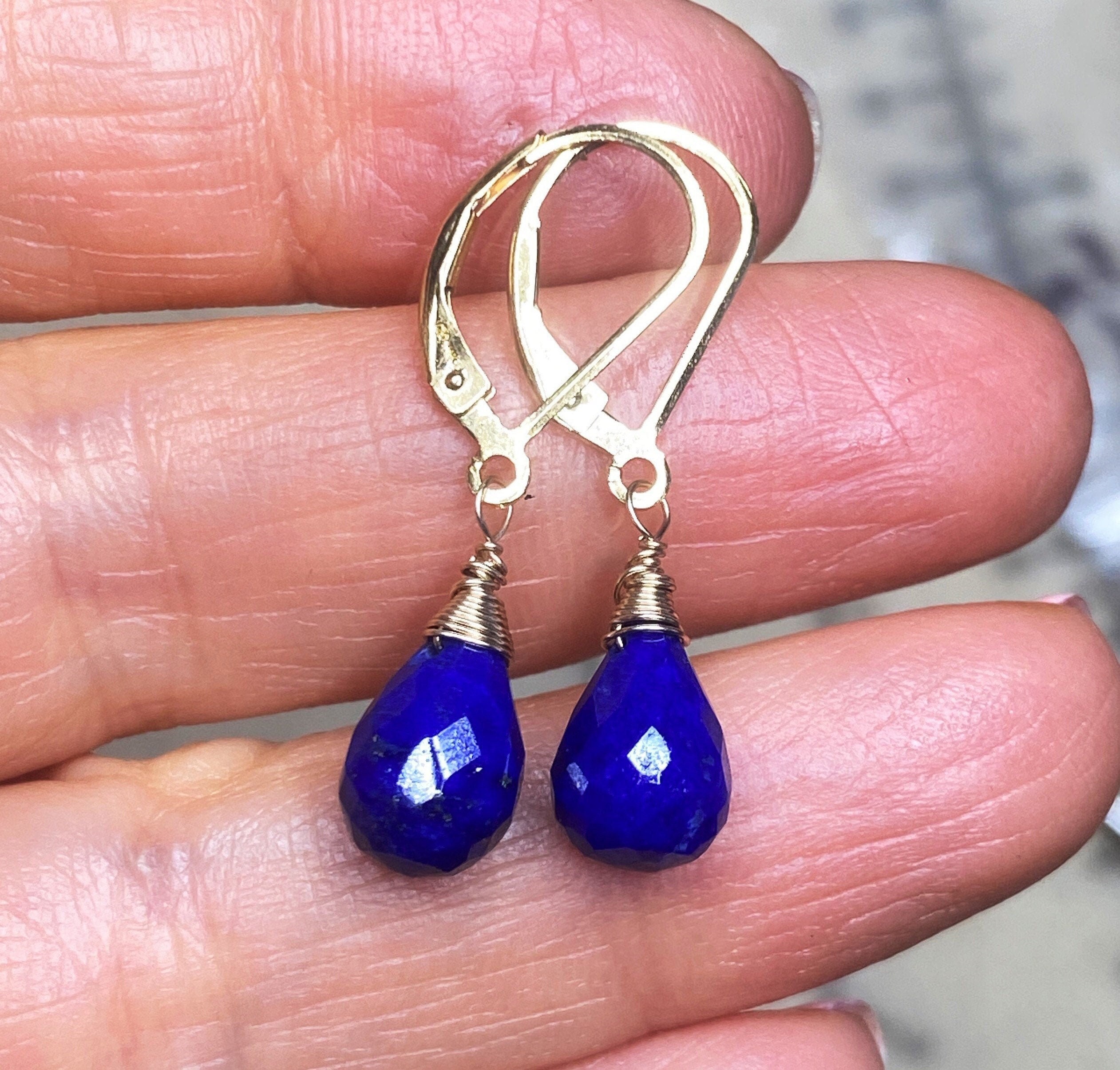 Lapis Lazuli Earrings: Petite Teardrop 14k Gold Fill, September Birthstone