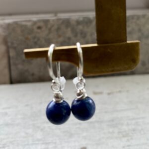 Small Lapis Lazuli drop earrings, sterling silver round blue ball earrings,  gift for her.