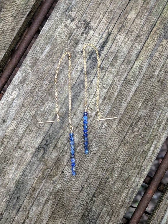Stacked Lapis Lazuli Threaders.  Lapis Lazuli Earrings.  Silver, Gold Filled And Rose Gold Filled Available