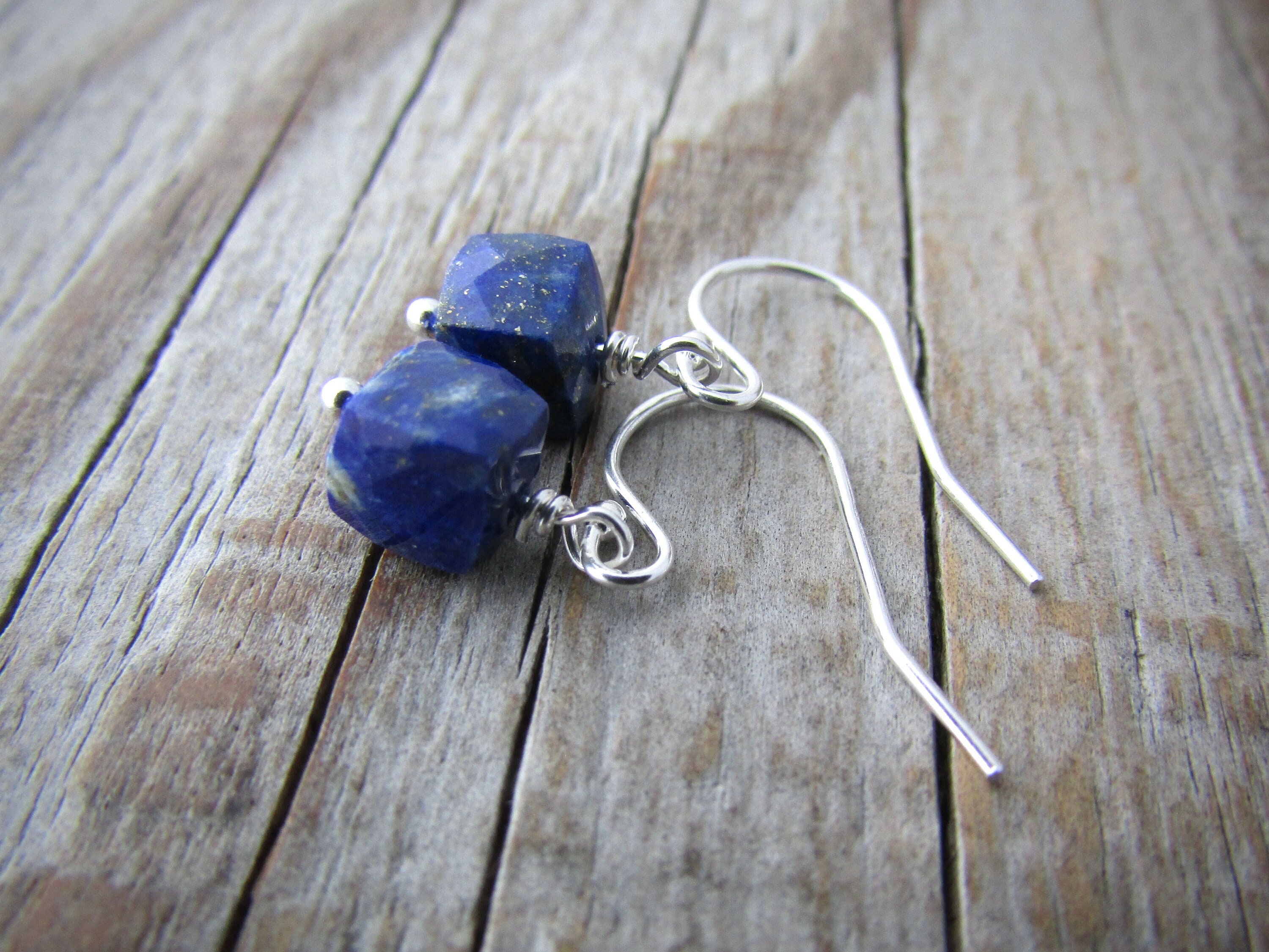 Lapis Lazuli Earrings: Sterling Silver Petite Stone Cubes