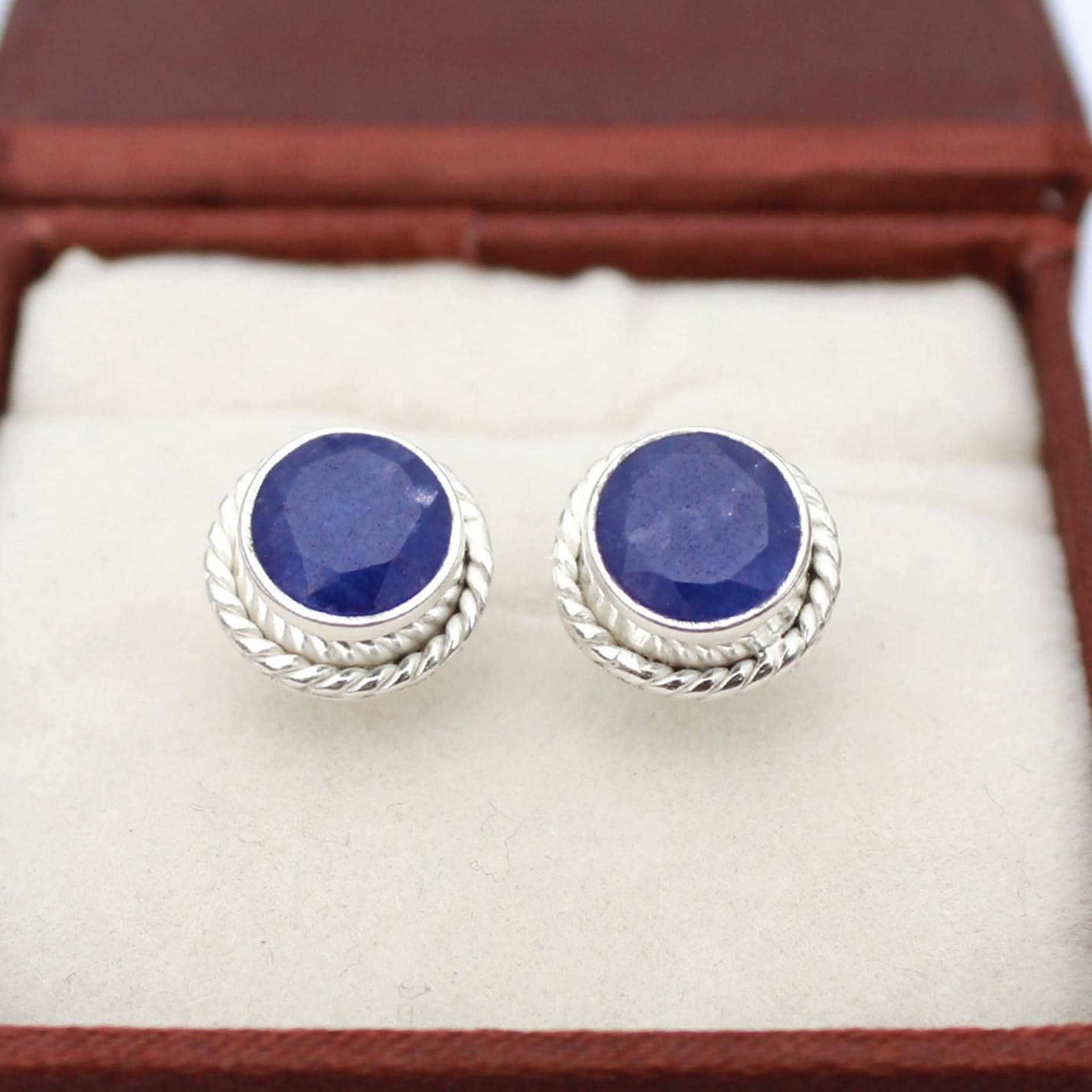 Lapis Lazuli Stud Earrings: 925 Sterling Silver, Handmade Dainty Jewelry