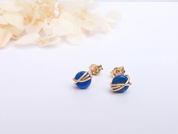 Lapis Lazuli Stud Earrings Sterling Silver 14k Gold Filled September Birthstone Jewellery Wire Wrapped Gift For Her Dainty Earring Studs