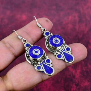 Lapis Lazuli Earrings Tibetan Silver Earrings Dangle & Drop Earrings Handmade Baho Jewelry Very Pretty Nepalese Earring Lovely Gift For Love