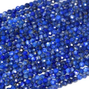 1-2MM Lapis Lazuli Beads Grade AA Genuine Natural Gemstone Full Strand Faceted Round Loose Beads 15" Bulk Lot Options (107182-2303)
