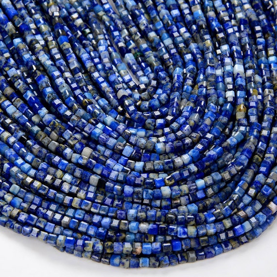 2mm Natural Lapis Lazuli Gemstone Grade A Micro Faceted Diamond Cut Cube Loose Beads Bulk Lot 1,2,6,12 And 50 (p42)