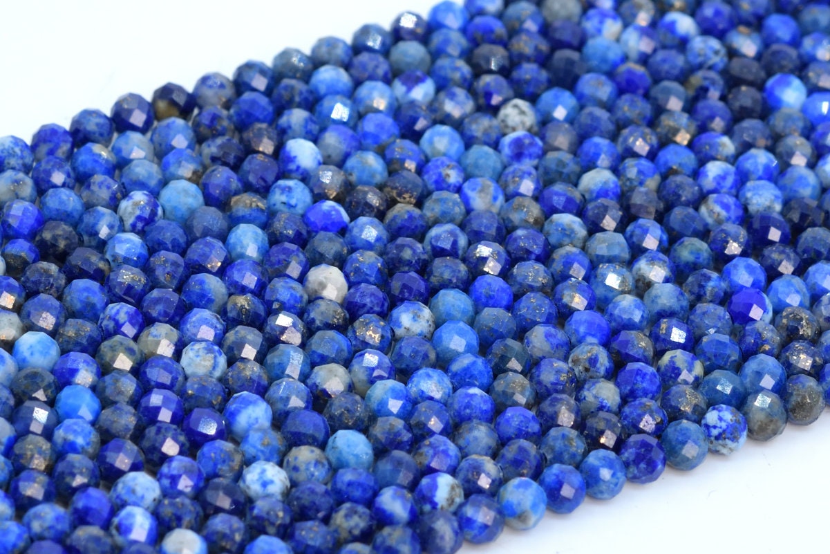 3-4mm Lapis Lazuli Beads Afghanistan Aa Genuine Natural Gemstone Full Strand Faceted Round Loose Beads 15" Bulk Lot Options (107667-2501)
