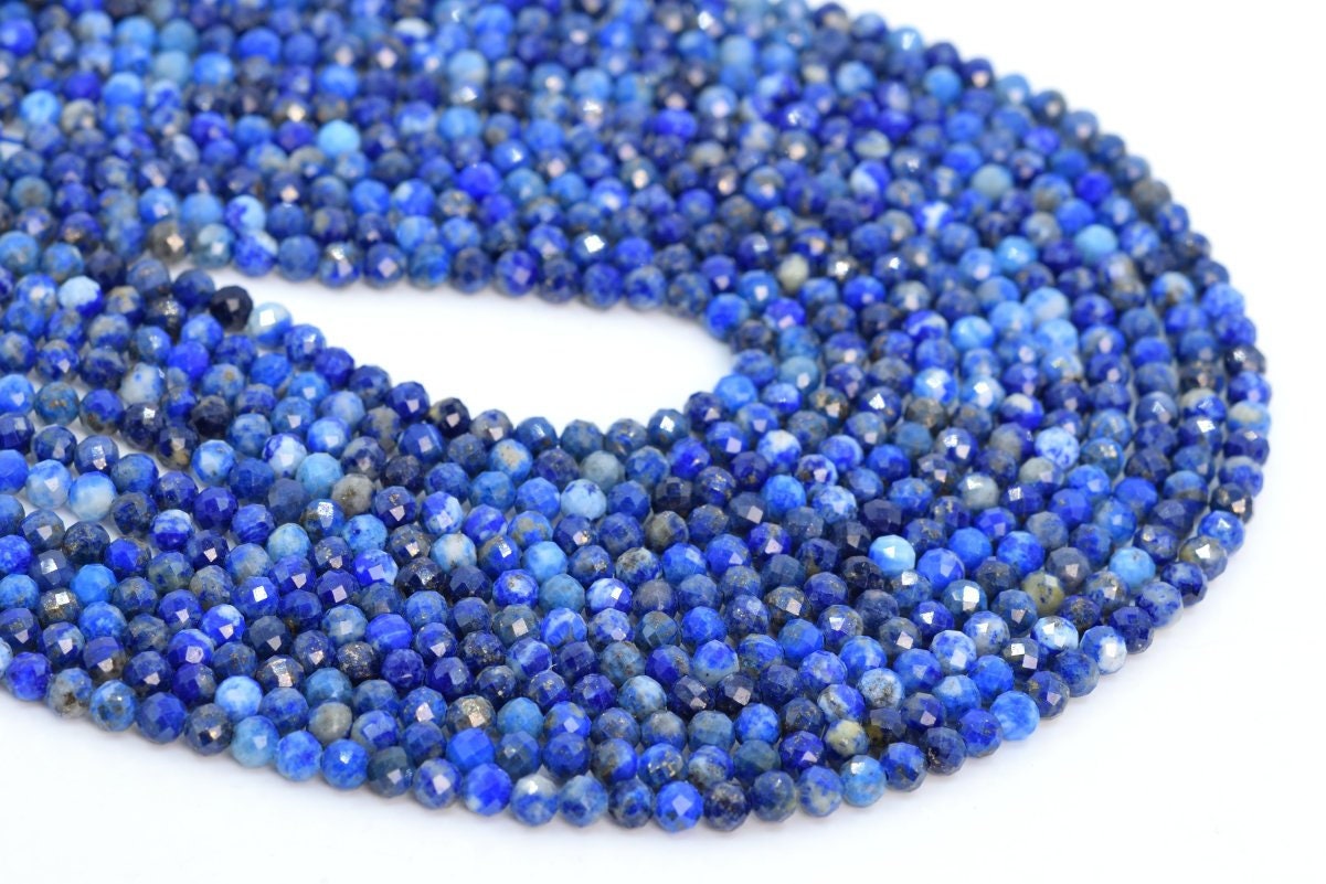 3-4mm Lapis Lazuli Beads Afghanistan Aa Genuine Natural Gemstone Half Strand Faceted Round Loose Beads 7.5" Bulk Lot Options (107667h-2501)