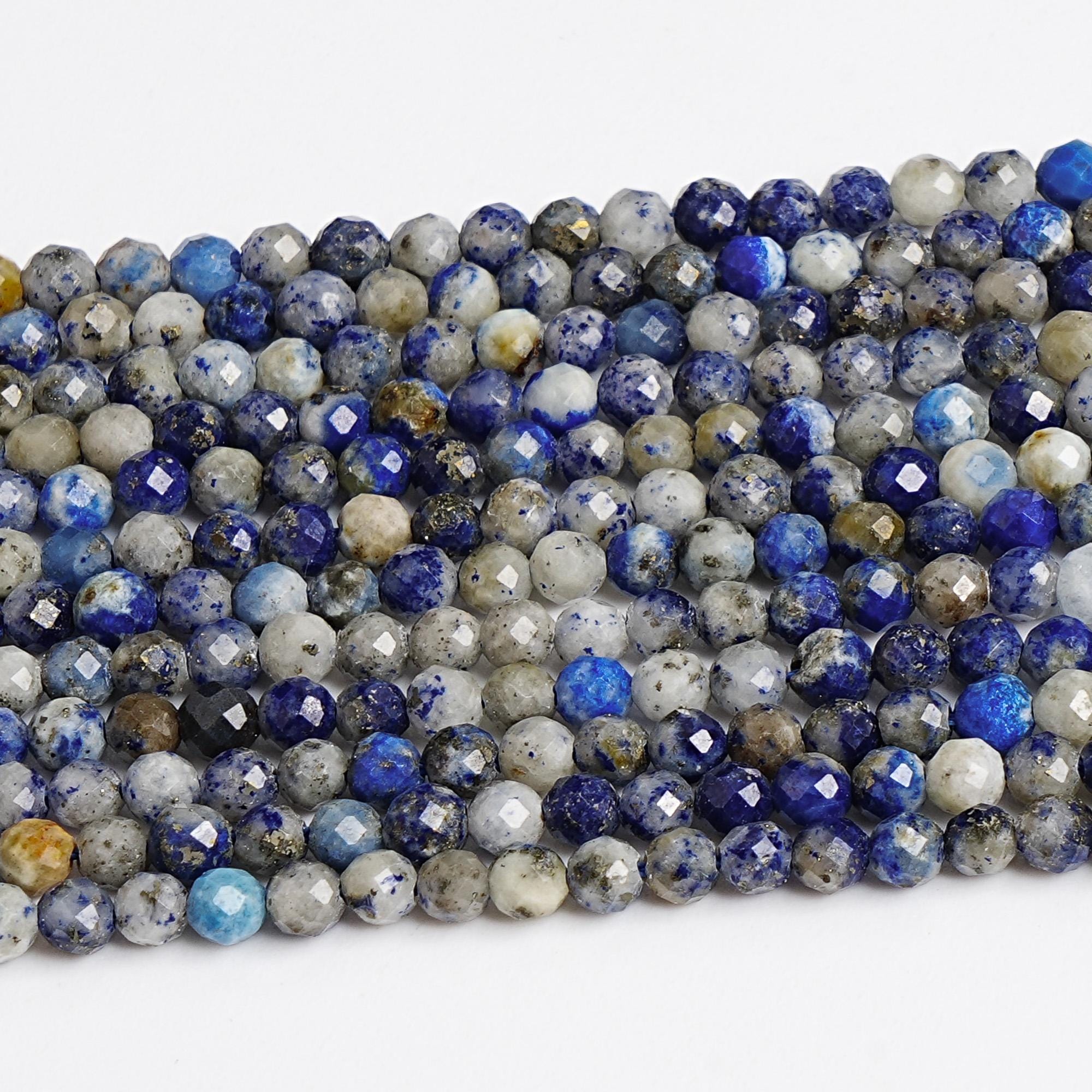 3mm Blue White Lapis Lazuli Beads Grade Aa Genuine Natural Gemstone 15" Faceted Round Loose Beads For Handcrafting Jewelry (127690-2563)