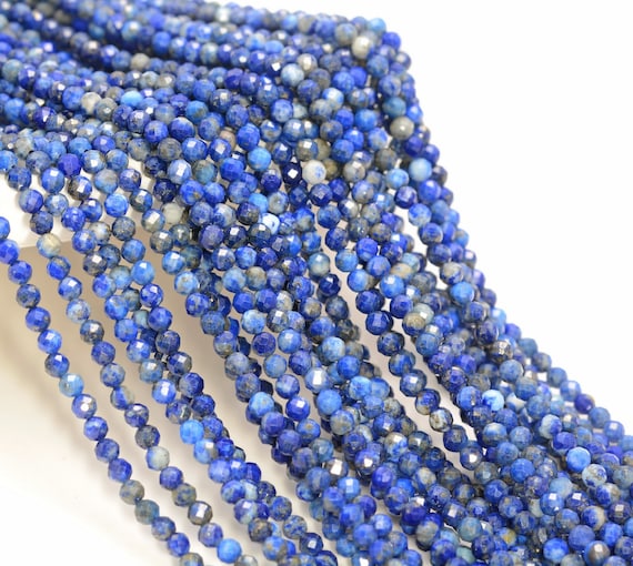 3mm Lapis Lazuli Gemstone Micro Faceted Round Grade Aa Beads 15.5inch Bulk Lot 1,6,12,24 And 48 (80010177-a194)