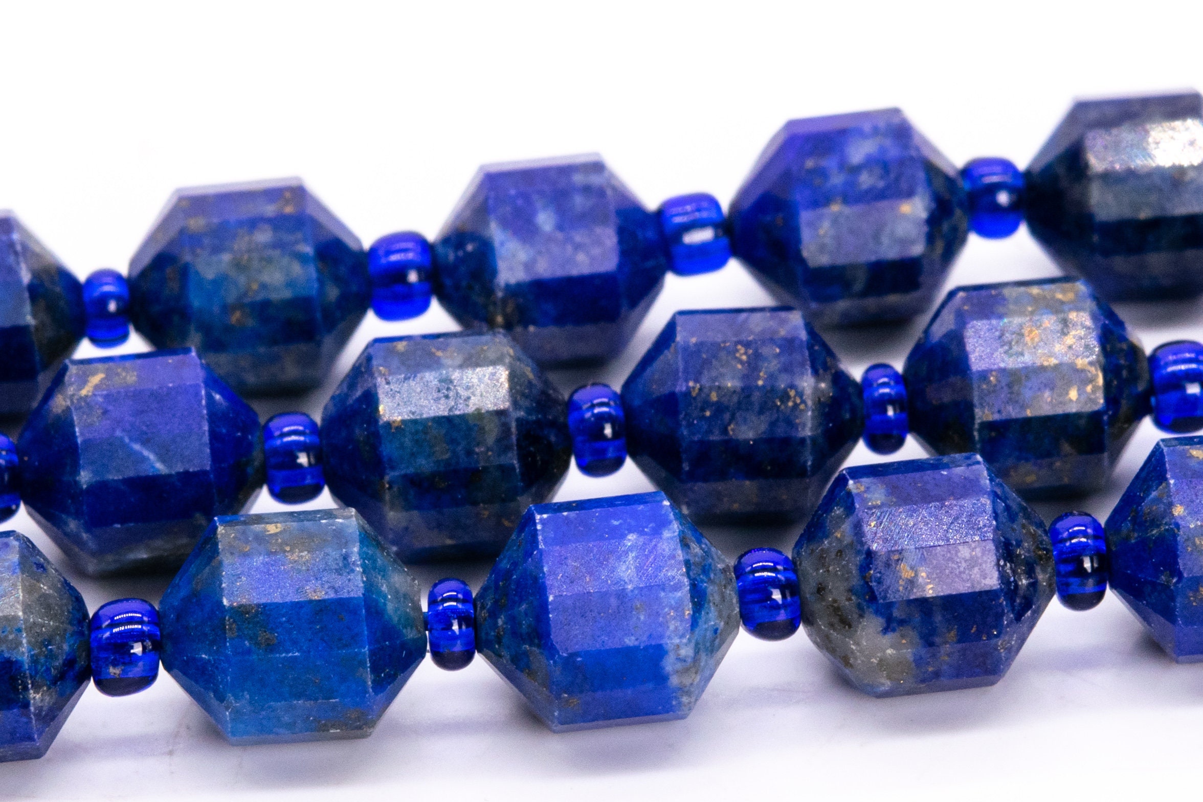 8x7mm Deep Blue Lapis Lazuli Beads Faceted Bicone Barrel Drum Grade A Genuine Natural Loose Beads 15.5" / 7.5" Bulk Lot Options (115629)
