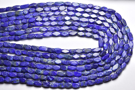 Lapis Lazuli Brick Beads - 14 Inches - Natural Faceted Afghani Lapis Lazuli Rectangles Beads - Size Is 5x6-4x8 Mm #1634 Lapis Lazuli Brick Beads - 14 Inches - Natural Faceted Afghani Lapis Lazuli Rectangles Beads - Size Is 5x6-4x8 Mm #1634