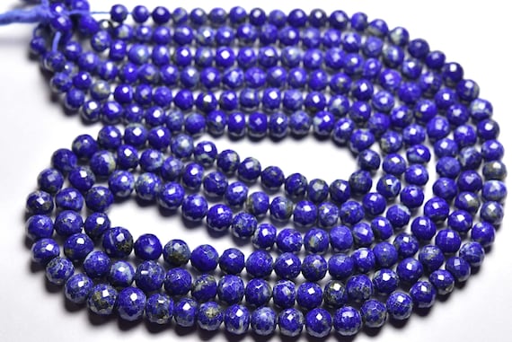 Lapis Lazuli Round Beads - 16 Inches - Natural High Quality Micro Faceted Lapis Lazuli Round Beads - Size Is 4-7 Mm #1631