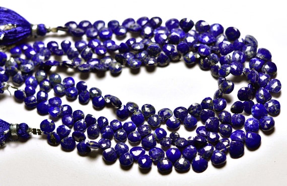 Lapis Lazuli Heart Beads - 8 Inches - Natural Beautiful Afghani Tiny Lapis Lazuli Faceted Heart Briolettes Strand - Size Is 5 - 6.5 Mm #700