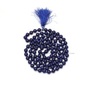 Lapis Lazuli 108 Bead Mala Necklace, Knotted Japa Mala with Tassel