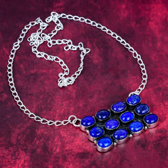 Lapis Lazuli Necklace 925 Sterling Silver Necklace Lapis Lazuli Adjustable Chain Necklace Bridal Necklace Bohemian Jewelry Birthday Gift