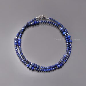 AAA++ Lapis Lazuli Gemstone Beads Necklace, 3.5-5.5mm Lapis Lazuli Faceted Round/Rondelle Beads Necklace, Blue Beads Jewelry, Gift For Her