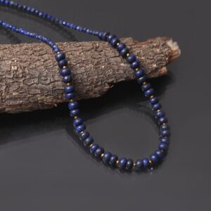 Lapis Lazuli Beaded Necklace, Faceted Rondelle Beads, Boho Hippie Style