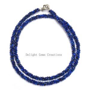 Lapis Lazuli Beaded Necklace, Micro Faceted Gemstone Rope, 19 Inch