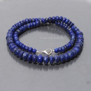 Blue Lapis Lazuli Beaded Necklace, 6mm-8mm Rondelle Beads, 18 Inch