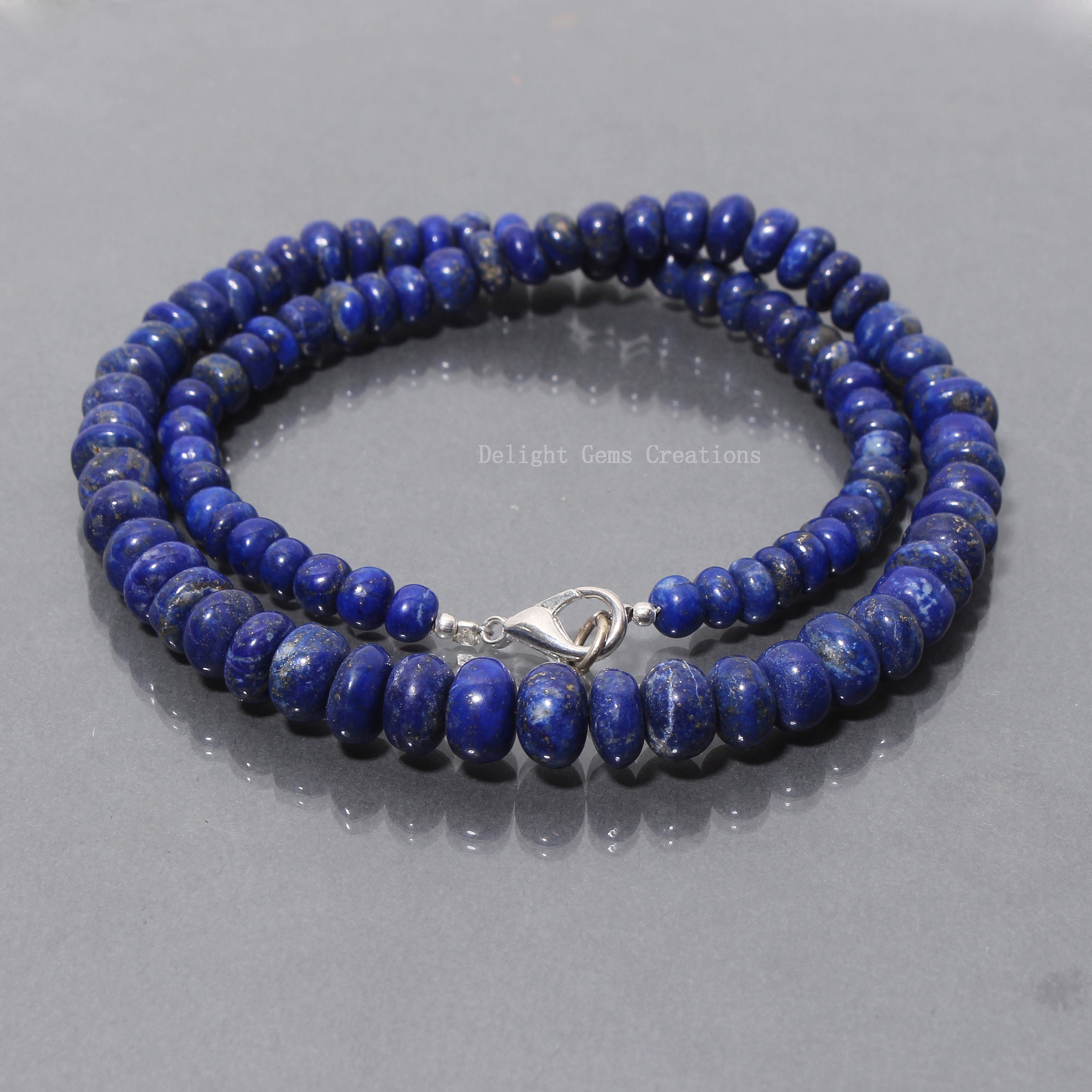 Blue Lapis Lazuli Beaded Necklace, 6mm-8mm Rondelle Beads, 18 Inch Blue Lapis Lazuli Beaded Necklace, 6mm-8mm Rondelle Beads, 18 Inch