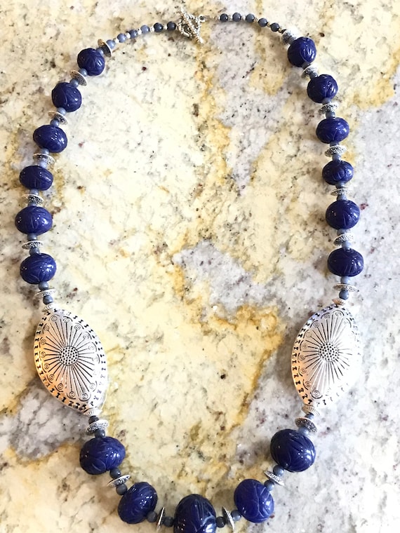 Blue Jadeite And Lapis Chip Necklace